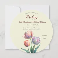 Romantic and Poetic Pastel Tulips Watercolor  Invitation