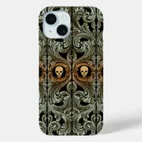 Goth Sage Green Ornament With Skull iPhone 15 Case