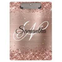 Glittery Rose Gold Fancy Monogram Clipboard