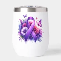 Fibromyalgia Awareness Ribbon Thermal Wine Tumbler