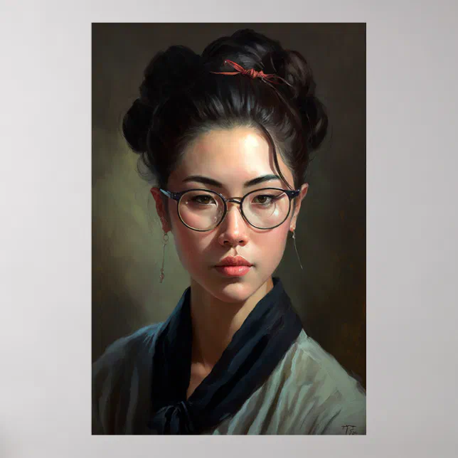Japanese Woman Portrait Oil Painting Poster