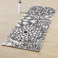 Black and White Mandalas and Flowers Yoga Mat