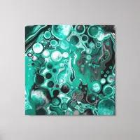 Teal and Black Bubbles Digital Fluid Art Cells    Canvas Print