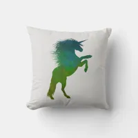 Blue and Green Unicorn Throw Pillow