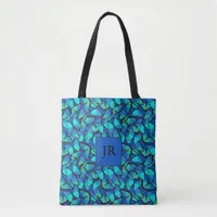 Chic Blue Tropical Morpho Butterfly Print Tote Bag