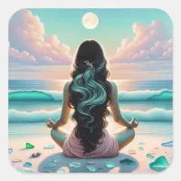 Harmony Meditation on Beach Square Sticker