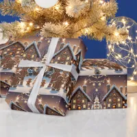 Gingerbread house and cute gingerbread family  wrapping paper