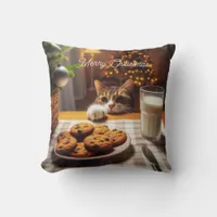 Cute Tabby Cat Reaching for Cookies Christmas Throw Pillow