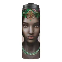 Beautiful African-American Woman with Flowers Thermal Tumbler