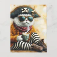 The Pirate Cat With Coffee Postcard