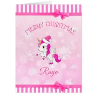 Pink Unicorn Little Girl's Merry Christmas Jumbo Card