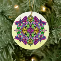 Pretty Colorful Dragonfly Mystical Mandala    Ceramic Ornament