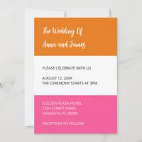 Colorful Orange Hot Pink Wedding Invitation