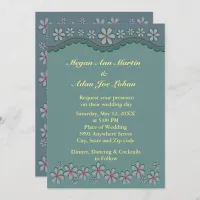 Dusty Green Six Petal Flower Wedding Invitation