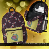 Music Heart Rainbow Doodle Name Yellow Printed Backpack