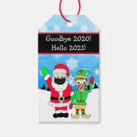 Christmas Santa and Elf in Facemasks 2020 Gift Tags