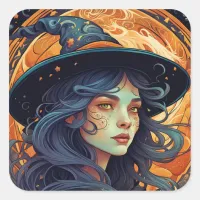 Halloween Witch Theme Square Sticker