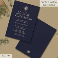 Classic Navy Gold Snowflake Holiday Celebration Invitation