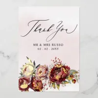  Script Elegant Burgundy Blush Floral Wedding  Foil Invitation