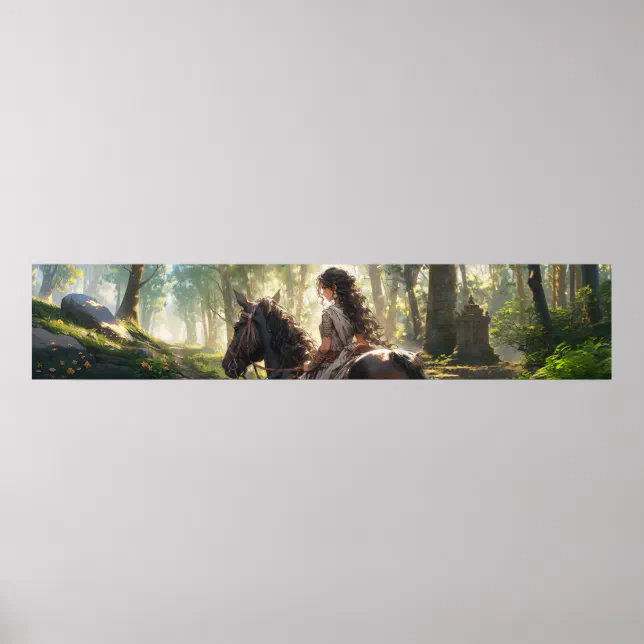 Anime horseback ride in the woods - Ultra wide Poster