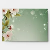 Cherry Blossom Wedding Invitation with Soft Green  Envelope