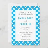 Cheerful Whimsy Blue Polka-Dot Twin Baby Blessing Invitation