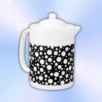 White Polka Dots on Black | Teapot