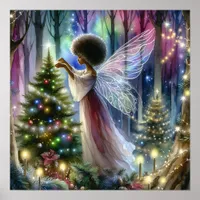 Pretty Fairy Decorating the Christmas Tree  Poster