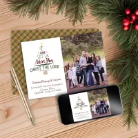 Christian Christmas Photo Typography Plaid Holiday Card