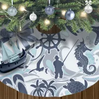 Nautical Beach Pattern Navy ID839 Brushed Polyester Tree Skirt