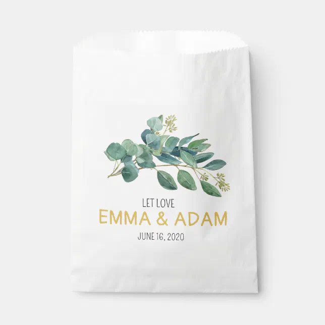 Simple Eucalyptus Greenery Navy Blue and Gold Favor Bag