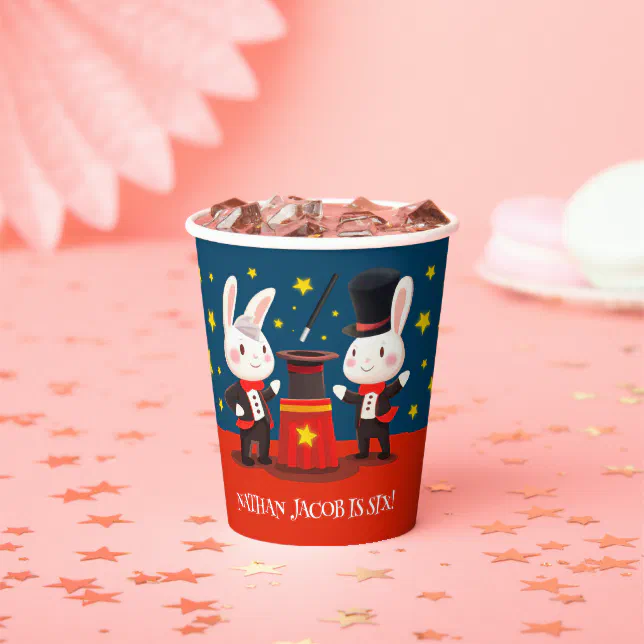 Cute Rabbit Magicians on Stage Magical Birthday Paper Cups