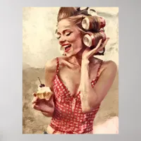 Vintage Pinup with Cupcake Painting Poster