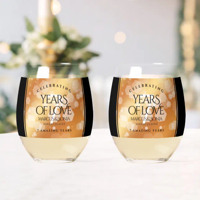 Elegant 7th Copper Wedding Anniversary Stemless Wine Glass