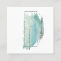 *~* Girly Geometric Turquoise & Silver Watercolor Square Business Card