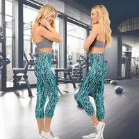 Chic animal print in blue - feather design capri leggings