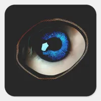 Freaky Blue Zippered Eye Halloween Scary Square Sticker