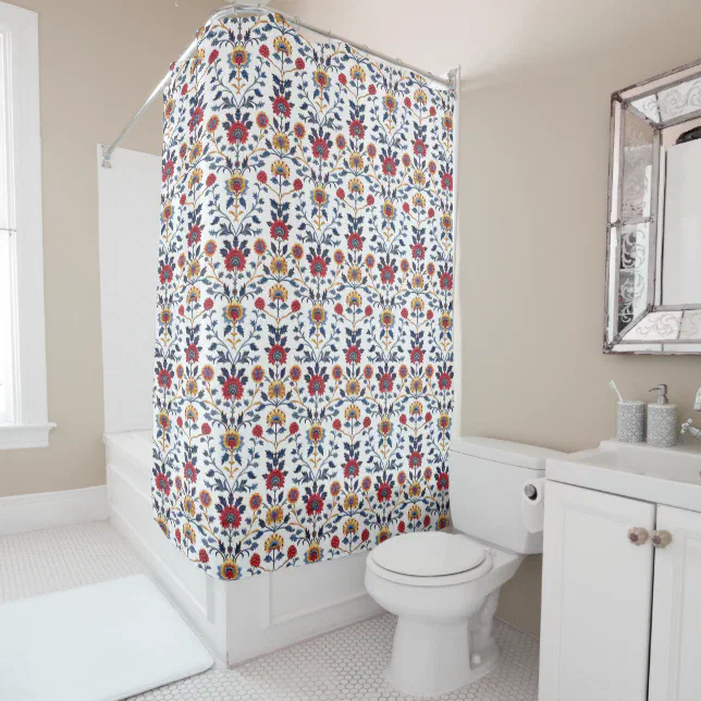 Antique Colorful Indian Floral Motif Pattern Shower Curtain