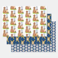 Baby Boy and Dog Baseball Themed Baby Shower Wrapping Paper Sheets