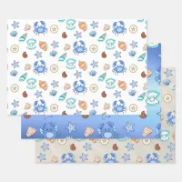 Cute Blue Seaside Beachy Baby Shower Wrapping Paper Sheets