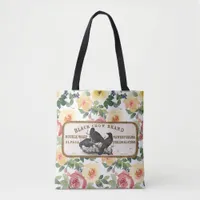 Vintage Crow Label and Flowers Tote Bag