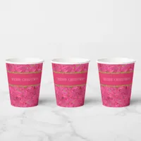 Fuchsia colored poinsettias, floral pattern custom paper cups