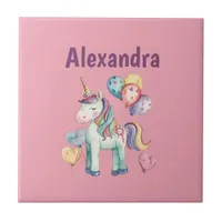 Cute Colorful Watercolor Unicorn Ceramic Tile