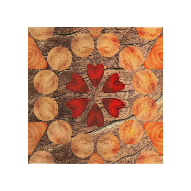 Hearts and circles in Kaleidoscope Wood Wall Art
