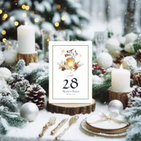 Evergreen Pine and Spruce Winter Wedding Table Number