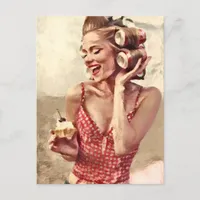 Vintage Pinup with Cupcake Painting Postcard