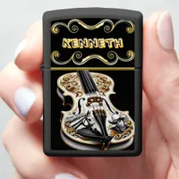 Western-Themed Violin Design in Gold Elegance Zippo Lighter