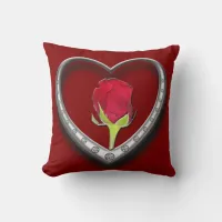 Silver Jewelry Valentine Heart with Red Rose Throw Pillow