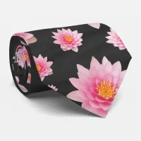 Elegant Floating Pink Lotus Flowers Neck Tie