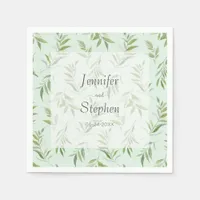 Watercolor Greenery Botanical Pale Green Wedding Napkins